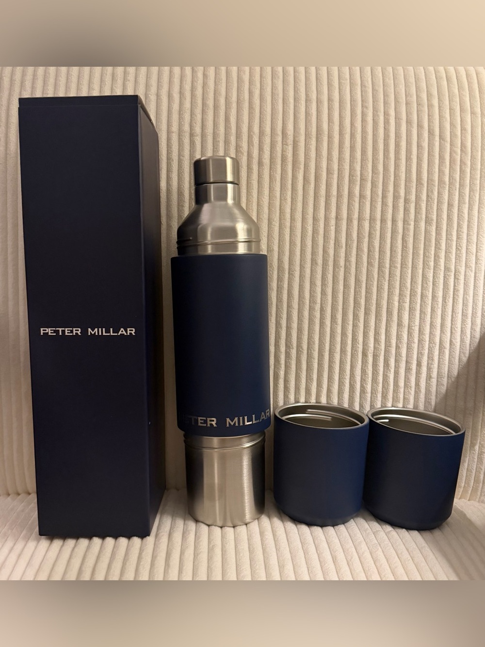 Peter Millar Navy Stainless Steel Drink Set with Cups